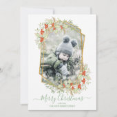 金ゴールドとホリー |幾何学的フォトフレーム シーズンカード (正面)