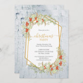 金ゴールドとホリー |幾何学的素朴クリスマス 招待状 (正面/裏面)