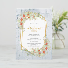 金ゴールドとホリー |幾何学的素朴クリスマス 招待状