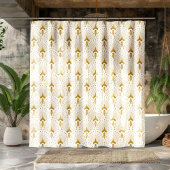 金ゴールドとホワイトアートデコのシームレスなパターン シャワーカーテン