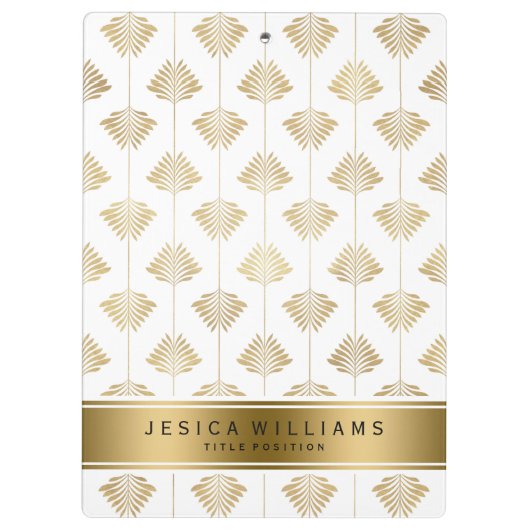 金ゴールドとホワイトアートデコのリーファパターン クリップボード (裏面)
