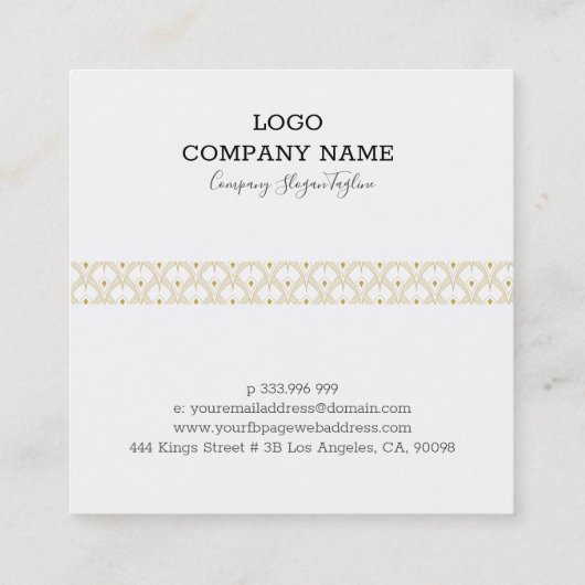 金ゴールドとホワイトアートデコ模様 スクエア名刺 (裏面)