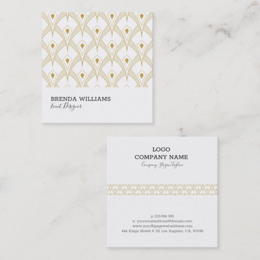 金ゴールドとホワイトアートデコ模様 スクエア名刺 (正面/裏面)