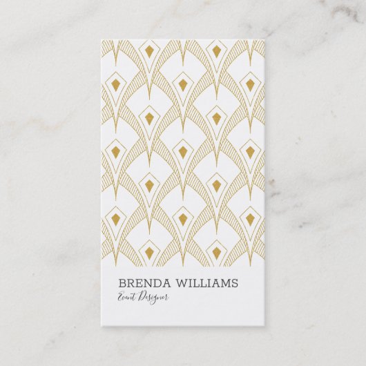 金ゴールドとホワイトアートデコ模様 名刺 (正面)