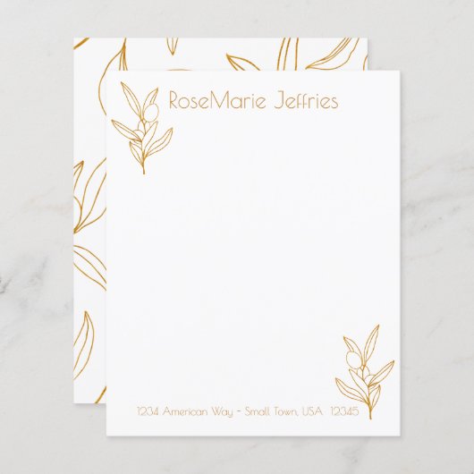 金ゴールドとホワイトオリーブの茎の個人的な文房具 (正面/裏面)