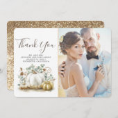 金ゴールドとホワイトカボチャ秋の結婚式ありがとう サンキューカード (正面/裏面)