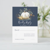 金ゴールドとホワイトカボチャ秋の結婚式RSVP 出欠カード (スタンド正面)