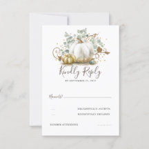 金ゴールドとホワイトカボチャ秋の結婚式RSVP