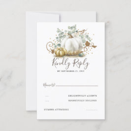 金ゴールドとホワイトカボチャ秋の結婚式RSVP 出欠カード