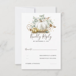 金ゴールドとホワイトカボチャ秋の結婚式RSVP 出欠カード