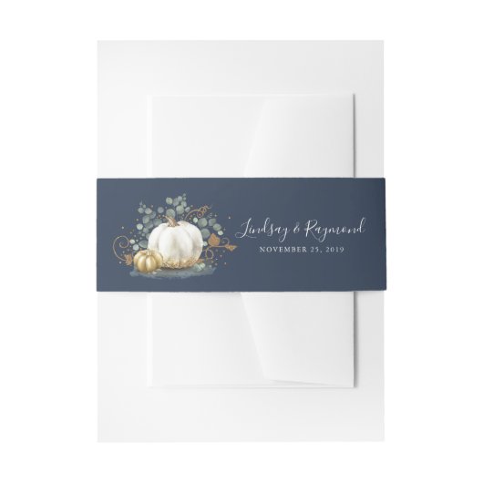 金ゴールドとホワイトカボチャ秋ハーベスト招待状ベル 招待状ベリーバンド (正面例)