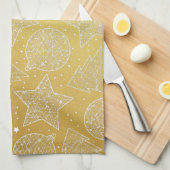 金ゴールドとホワイトクリスマスキッチンタオル キッチンタオル (四つ折り)