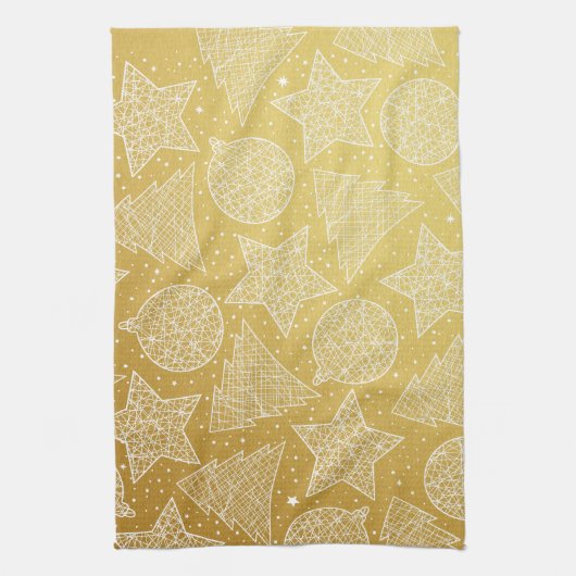 金ゴールドとホワイトクリスマスキッチンタオル キッチンタオル (縦)