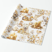 金ゴールドとホワイトクリスマスシンボルのラッピング紙 ラッピングペーパー (アンロールド)