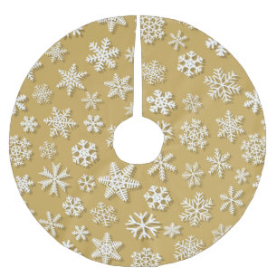金ゴールドとホワイトクリスマススノーフレークのパターン ブラッシュドポリエステルツリースカート