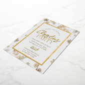 金ゴールドとホワイトクリスマスパインコーン植物学 箔招待状 (回転した状態)