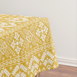 金ゴールドとホワイトクリスマスフェア島のパターン テーブルクロス