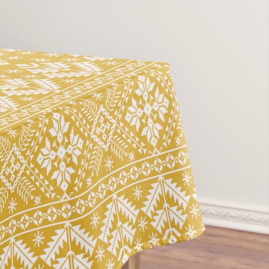 金ゴールドとホワイトクリスマスフェア島のパターン テーブルクロス (インサイチュ)