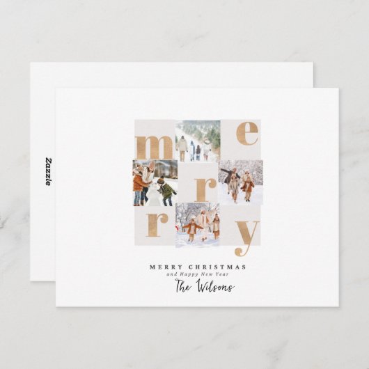 金ゴールドとホワイトクリスマスフォトカード シーズンカード (正面/裏面)