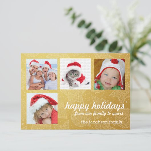 金ゴールドとホワイトクリスマスホリデーフォトカード 招待状 (スタンド正面)