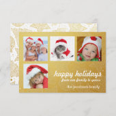金ゴールドとホワイトクリスマスホリデーフォトカード 招待状 (正面/裏面)