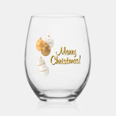 金ゴールドとホワイトクリスマスボールカスタム文字 ステムなしワイングラス (正面)