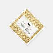 金ゴールドとホワイトグリッターブラックキャップ スタンダードカクテルナプキン (角)