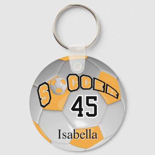 金ゴールドとホワイトサッカーボールのキーチェーン キーホルダー (正面)