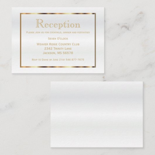 金ゴールドとホワイトサテフェイクン – 披露宴 エンクロージャーカード (正面/裏面)