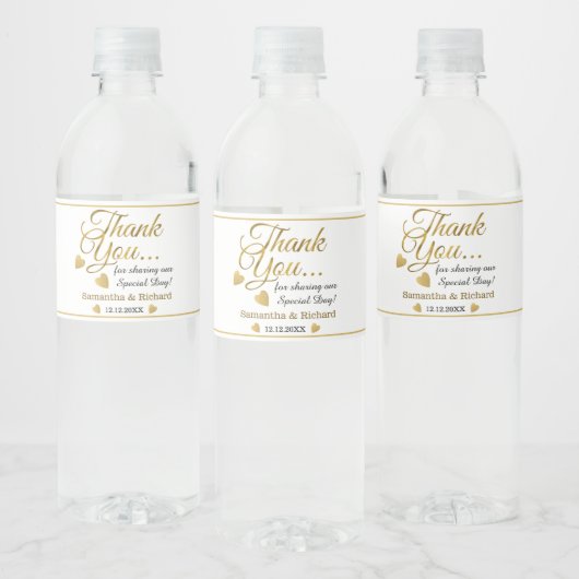 金ゴールドとホワイトサンキューウェディングパーティーの好意 ペットボトルラベル (ボトル)