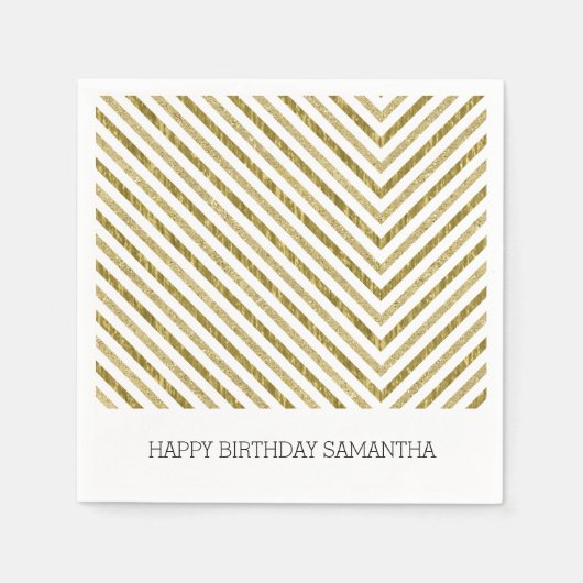 金ゴールドとホワイトシックシェブロンパーソナライズされた スタンダードカクテルナプキン (正面)
