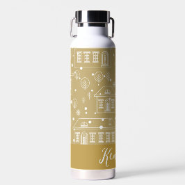 金ゴールドとホワイトシティランドスケープクリスマスホリデー ウォーターボトル