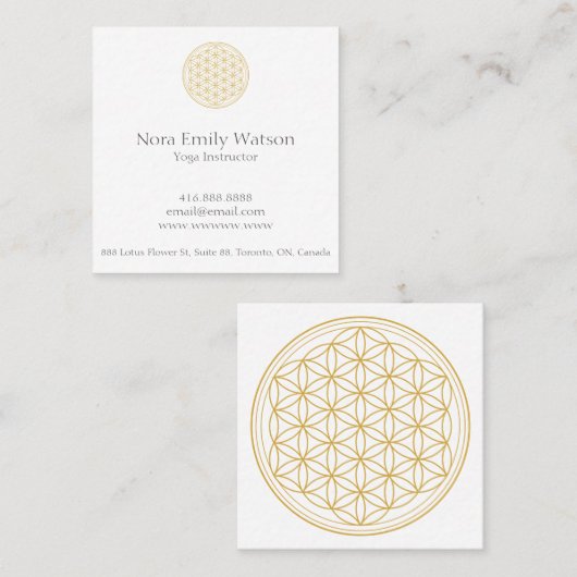 金ゴールドとホワイトシンプルマンダラビジネスカード スクエア名刺 (正面/裏面)