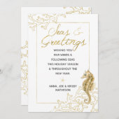 金ゴールドとホワイトシーズ&グリーティング航海のクリスマス シーズンカード (正面/裏面)