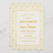 金ゴールドとホワイトジオメトリック結婚アールデコ 招待状 (正面/裏面)