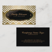 金ゴールドとホワイトジグザグシェブロン 名刺 (正面/裏面)