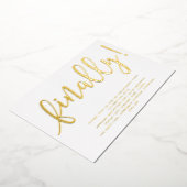 金ゴールドとホワイトスクリプトの最後の婚約パーティ 箔招待状 (回転した状態)