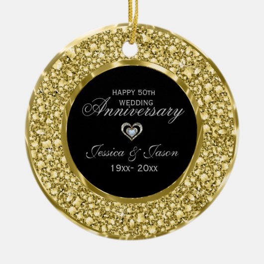 金ゴールドとホワイトダイアモンズシルバーハート セラミックオーナメント (正面)