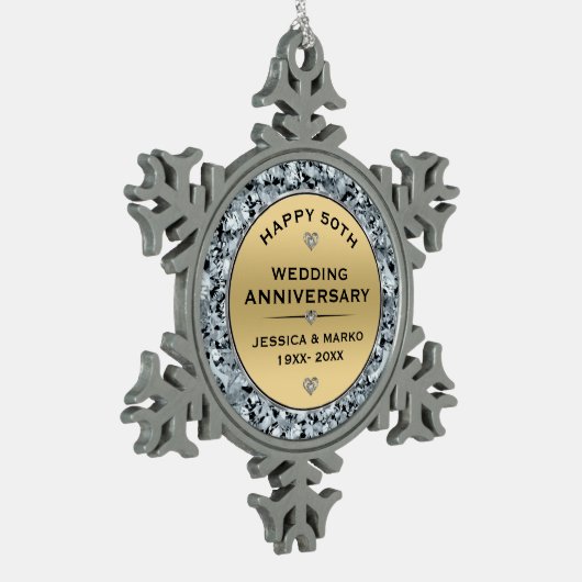 金ゴールドとホワイトダイヤ結婚モンド50周年記念 スノーフレークピューターオーナメント (左)