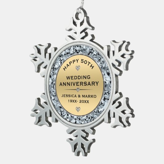 金ゴールドとホワイトダイヤ結婚モンド50周年記念 スノーフレークピューターオーナメント (右)