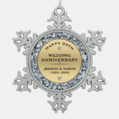 金ゴールドとホワイトダイヤ結婚モンド50周年記念 スノーフレークピューターオーナメント (正面)