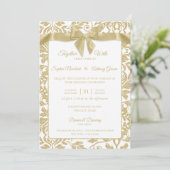 金ゴールドとホワイトダマスクとボウ結婚ズ 招待状 (スタンド正面)