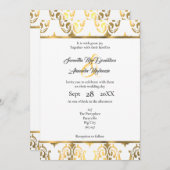 金ゴールドとホワイトダマスクの結婚式 招待状 (正面/裏面)