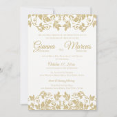 金ゴールドとホワイトダマスクの結婚式 招待状 (正面)