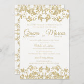 金ゴールドとホワイトダマスクの結婚式 招待状 (正面/裏面)