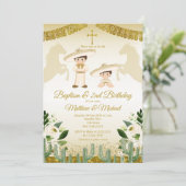 金ゴールドとホワイトツインボーイズのバプテスマ&第2誕生日 招待状 (スタンド正面)