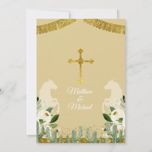 金ゴールドとホワイトツインボーイズのバプテスマ&第2誕生日 招待状 (裏面)