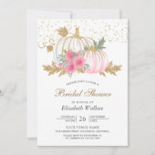 金ゴールドとホワイトパンプキンピンクフローラブライダルシャワー 招待状 (正面)