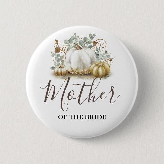 金ゴールドとホワイトパンプキン秋の結婚式 缶バッジ (正面)