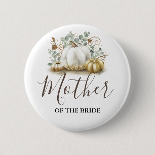 金ゴールドとホワイトパンプキン秋の結婚式 缶バッジ